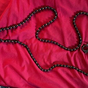 Long Black Onyx Beaded Necklace with Decorative Clasp